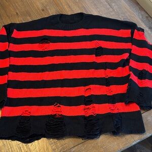 Hot Topic Black and Red Distressed Sweater